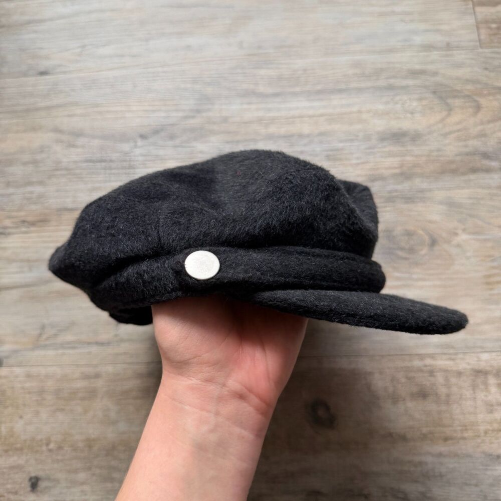 Y2K Black Newsboy Cap Soft Brushed Fabric Vintage Style Early 2000s Glam